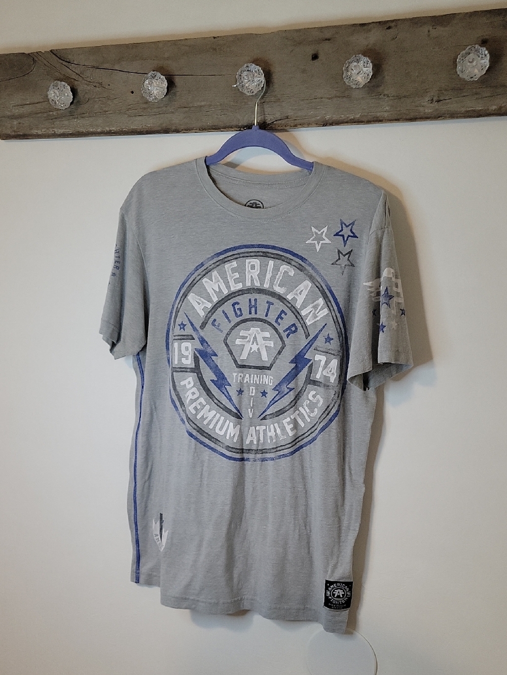 American Fighter Gray and Blue Graphic Short Sleeve Tee SZ LG